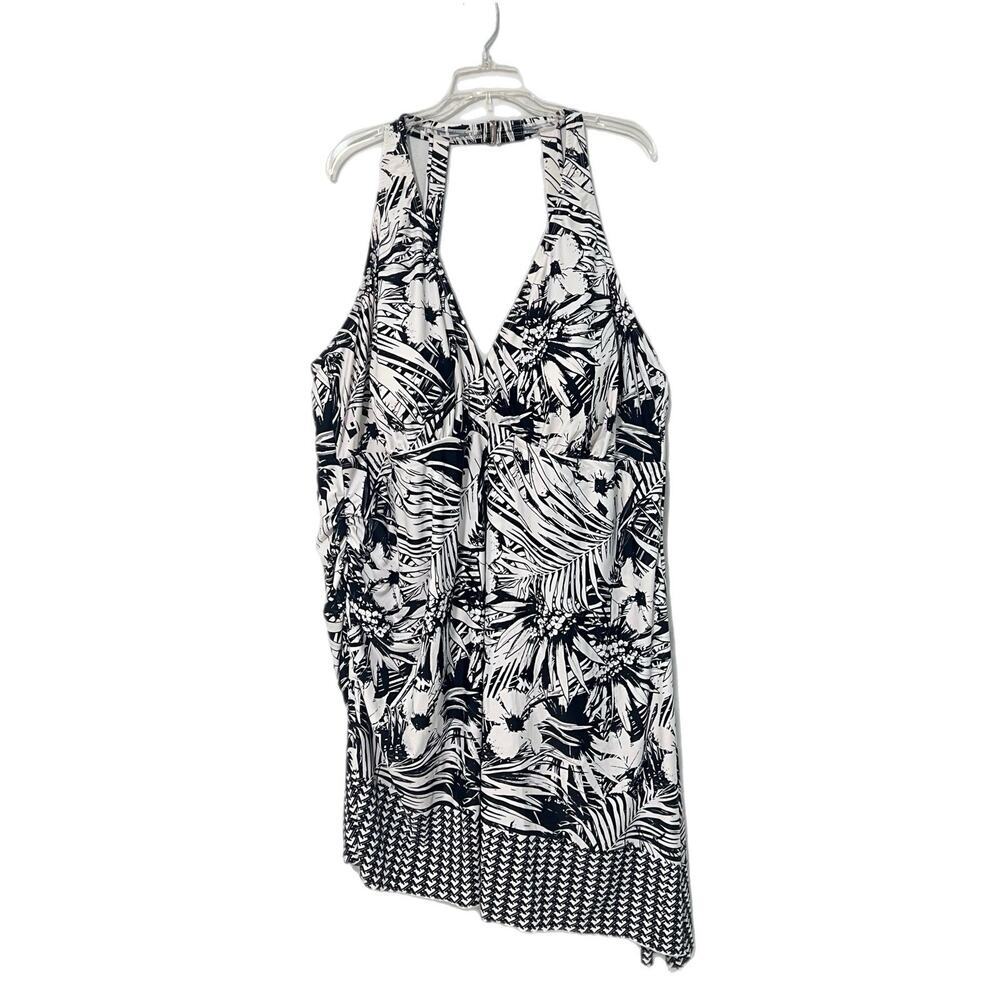 Swim365 Swimsuit Dress Women Plus Size 32 Floral Black White One Piece Ruched